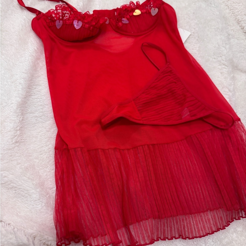 Shirley of Hollywood Red Sheer Chemise Set
